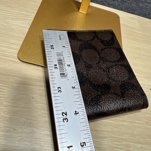 Coach Signature Pebbled Mens Bifold Wallet Brown - Picture 10 of 11